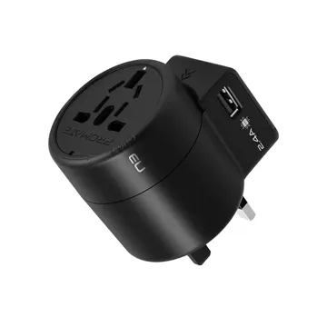 Promate Multi-Plug Twist Style Travel Adapter with AC Socket and Dual USB Ports