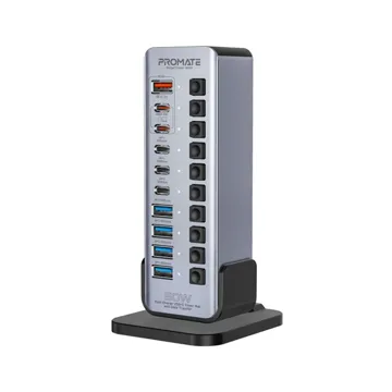 Promate Fast Charge Multi-port USB-C Tower Hub with 5Gbps Data Transfer