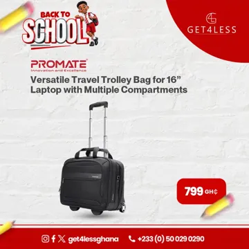Promate High Volume Trolley Laptop bag supports 16″ Laptops