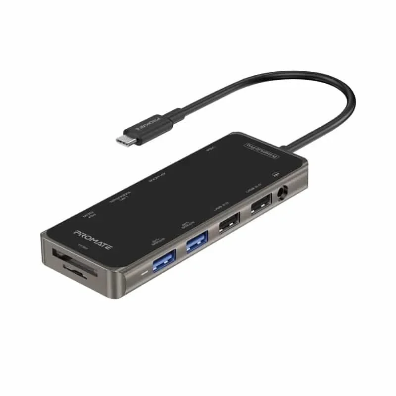 Promate Ultra-Fast Multiport USB-C Hub with 100W Power Delivery 11 in 1