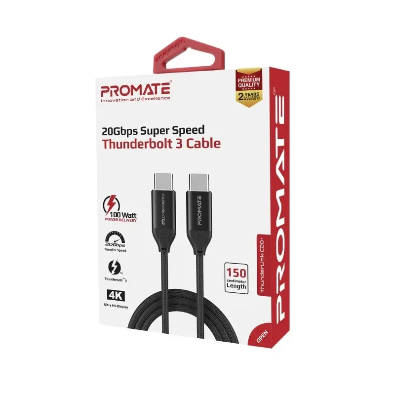 Promate USB-C to USB-C Cable 20Gbps Super Speed with 100W Power Delivery