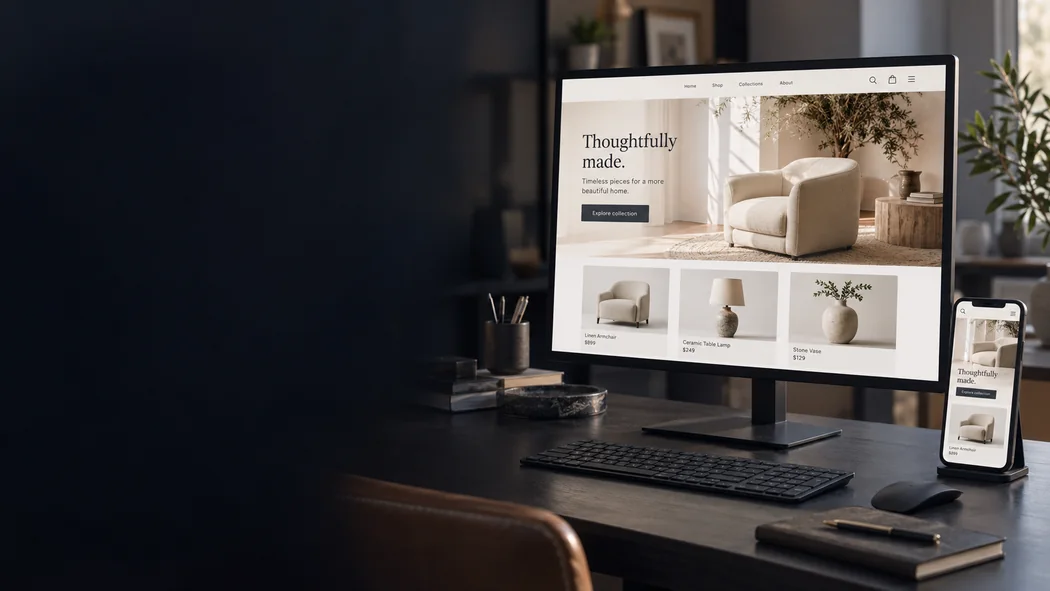 Illustrative website displayed on desktop and mobile